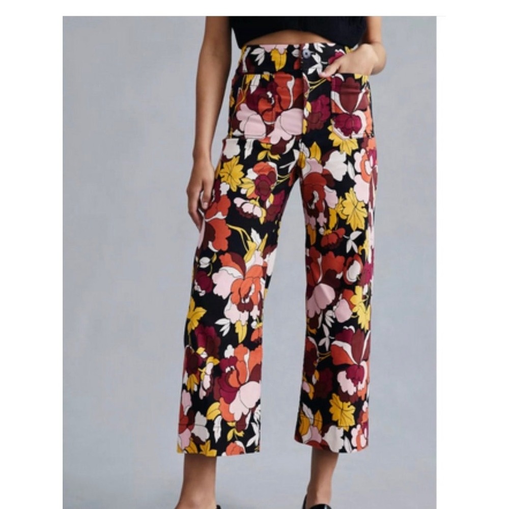 Anthropologie Maeve the Colette Cropped Wide-Leg Pants Size 32 Floral Mod Print - Picture 2 of 9